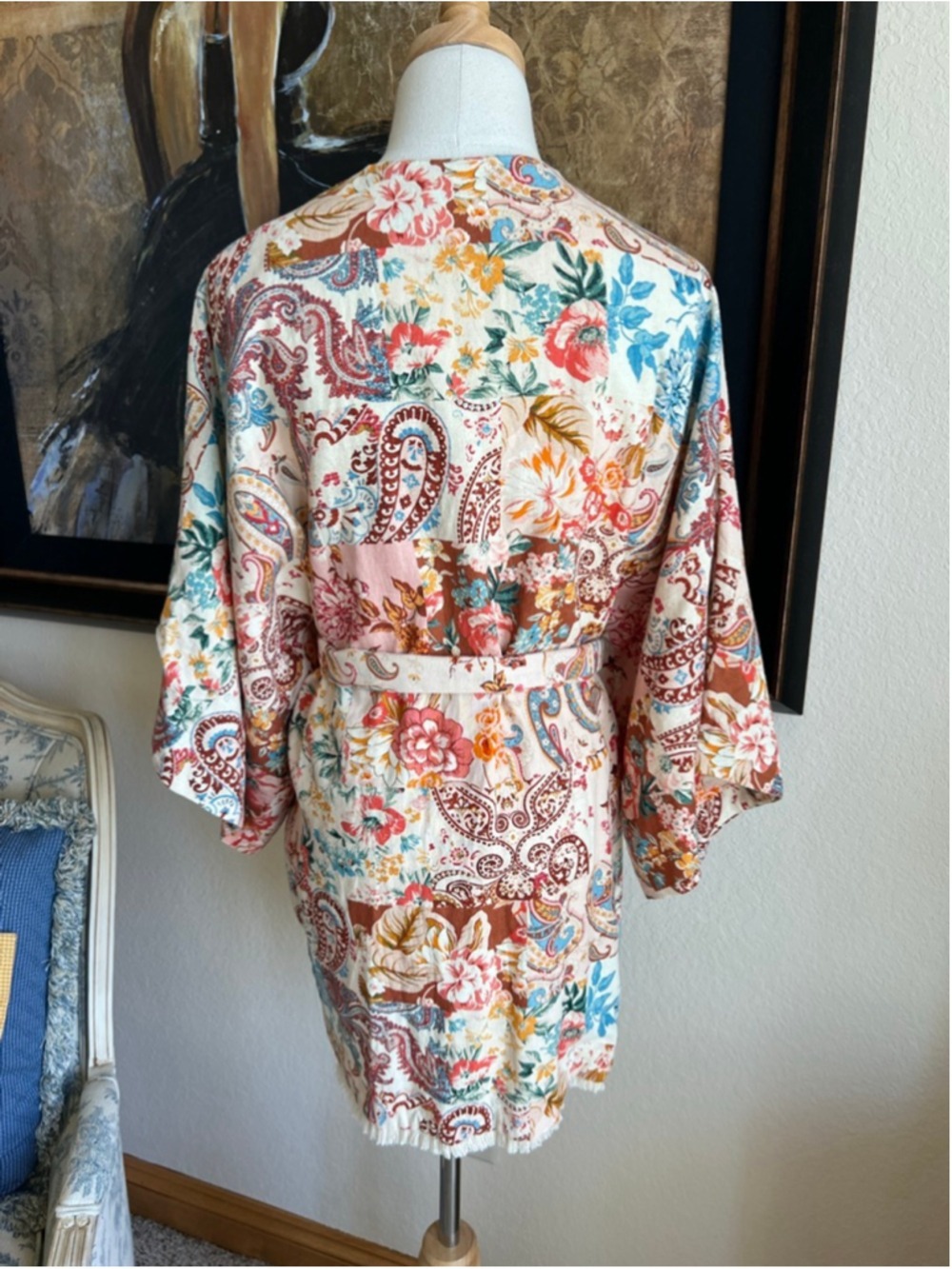 Women's ZARA Floral Paisley Patchwork Robe White Multicolor XS but fits XS S M L - Picture 7 of 10